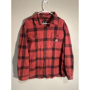 Carhartt Shirt Mens XL Red Black Plaid Flannel Loose Fit Button Up TW4451-M
